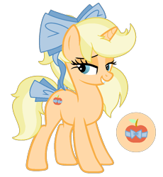 Size: 922x1004 | Tagged: safe, artist:izzakenna, imported from derpibooru, oc, oc only, oc:apple bow, pony, unicorn, bow, female, hair bow, horn, magical lesbian spawn, mare, offspring, parent:applejack, parent:rarity, parents:rarijack, simple background, solo, tail, tail bow, transparent background