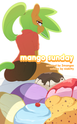 Size: 1000x1600 | Tagged: safe, artist:3mangos, imported from derpibooru, oc, oc:mango, comic:mango sunday, clothes, female, food, ice cream, shirt, shorts, solo, solo female