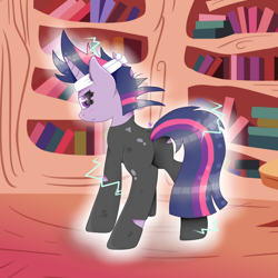 Size: 2000x2000 | Tagged: safe, artist:kathepart, imported from derpibooru, twilight sparkle, future twilight, golden oaks library, library, solo, twilight's lab