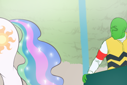 Size: 3474x2317 | Tagged: safe, artist:maretheory.exe, imported from derpibooru, princess celestia, oc, oc:anon, alicorn, human, butt, female, looking, male, mare, plot, sunbutt