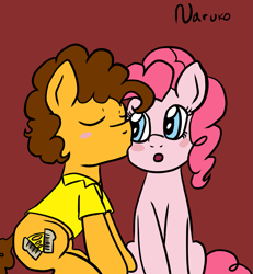 Size: 1773x1920 | Tagged: safe, artist:wrath-marionphauna, imported from derpibooru, cheese sandwich, pinkie pie, blushing, cheek kiss, cheesepie, female, kissing, male, shipping, straight, surprised