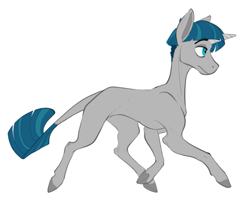 Size: 575x460 | Tagged: safe, artist:organizedchaotics, imported from derpibooru, part of a set, stygian, pony, unicorn, colored, concave belly, flat colors, hooves, horn, leonine tail, male, side view, skinny, solo, stallion, tail, thin, underhoof