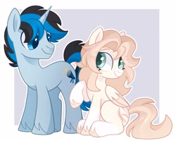 Size: 2048x1639 | Tagged: safe, artist:cinnamontee, imported from derpibooru, oc, oc only, oc:cin, oc:solar gizmo, pegasus, pony, unicorn, female, horn, male, mare, stallion