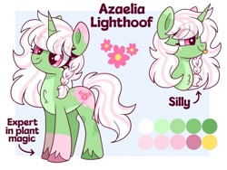 Size: 749x562 | Tagged: safe, artist:cinnamontee, imported from derpibooru, oc, oc:azaelia lighthoof, pony, unicorn, female, horn, mare, reference sheet, solo, tongue out