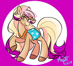 Size: 947x861 | Tagged: safe, artist:malcat, imported from derpibooru, horse, bailey (wild manes), female, freckles, gradient muzzle, mare, raised hoof, smiling, solo, visor cap, wild manes