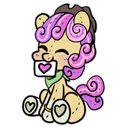 Size: 1500x1500 | Tagged: safe, artist:anykoe, imported from derpibooru, oc, oc:quickdraw, earth pony, accessory, blushing, commission, cute, earth pony oc, eyes closed, hat, heart, plushie, sign, simple background, sitting, solo, transparent background, ych result, your character here