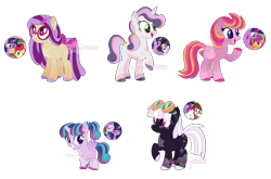 Size: 1482x978 | Tagged: safe, artist:cat-of-all-trades, imported from derpibooru, apple bloom, little red, pipsqueak, princess flurry heart, scootaloo, sweetie belle, twilight sparkle, oc, oc only, earth pony, pegasus, pony, unicorn, base used, bow, colored hooves, colored pupils, colored wings, female, filly, foal, glasses, goggles, gradient mane, gradient wings, hair bow, hooves, horn, magical lesbian spawn, mare, markings, missing cutie mark, ms paint, no cutie marks because im lazy, offspring, paint tool sai, paint tool sai 2, parent:apple bloom, parent:pipsqueak, parent:sweetie belle, parent:twilight sparkle, parents:flurrylight, parents:piplight, parents:scootatwi, parents:twibelle, parents:twibloom, ponytail, product of incest, simple background, star markings, transparent background, twilight is a foal fiddler, watermark, wings