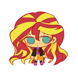 Size: 2160x2160 | Tagged: safe, artist:lue4245889, imported from derpibooru, sunset shimmer, human, equestria girls, chibi, cute, full body, green eyes, humanized, shimmerbetes, simple background, solo, two toned hair, white background