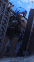 Size: 2160x3840 | Tagged: safe, artist:zgsfm, imported from derpibooru, oc, oc:iva, anthro, city, clothes, gun, macro, militar, military uniform, smoke, uniform, weapon