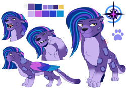 Size: 4132x2919 | Tagged: safe, artist:l211art, imported from derpibooru, big cat, leopard, snow leopard, series:mym ref set, allura, colored wings, cutie mark, ear piercing, earring, g5, jewelry, multicolored wings, my little pony: make your mark, piercing, reference sheet, simple background, white background, wings