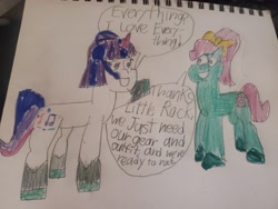 Size: 4032x3024 | Tagged: safe, artist:batman714, imported from derpibooru, earth pony, pony, unicorn, duo, duo female, female, g5, horn, little rock, mare, minty skylark, my little pony: tell your tale, photo, traditional art