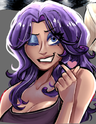 Size: 590x764 | Tagged: safe, artist:slapearl, imported from derpibooru, rarity, human, alternate hairstyle, clothes, cute, eyeshadow, grin, heart, humanized, lipstick, makeup, nail polish, one eye closed, raribetes, smiling, solo, tanktop, wink