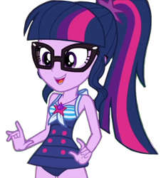 Size: 1140x1261 | Tagged: safe, edit, edited screencap, editor:jacksontormbaymaz, imported from derpibooru, screencap, sci-twi, twilight sparkle, human, equestria girls, equestria girls series, x marks the spot, background removed, clothes, geode of telekinesis, glasses, jewelry, magical geodes, my little pony equestria girls: better together, necklace, one-piece swimsuit, open mouth, open smile, ponytail, sci-twi swimsuit, simple background, smiling, solo, surprised, swimsuit, transparent background