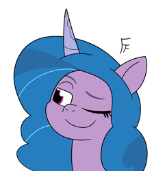 Size: 3405x3526 | Tagged: safe, artist:frownfactory, imported from derpibooru, izzy moonbow, unicorn, female, g5, horn, my little pony: tell your tale, one eye closed, simple background, smiling, solo, transparent background, wink