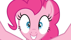 Size: 14311x8050 | Tagged: safe, artist:geometrymathalgebra, imported from derpibooru, pinkie pie, earth pony, pony, make new friends but keep discord, .svg available, grin, he wants all of the cakes, looking at you, my little pony, simple background, smiling, solo, transparent background, vector