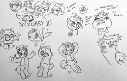 Size: 2048x1314 | Tagged: safe, artist:pony quarantine, imported from derpibooru, oc, oc only, oc:nyx, alicorn, earth pony, allergies, bipedal, bubble pipe, bust, cookie, dancing, faic, food, glasses, goggles, grayscale, levitation, magic, monochrome, nyxruary, pen drawing, pipe, round glasses, solo, telekinesis, traditional art