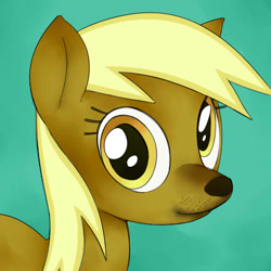 Size: 512x512 | Tagged: safe, artist:funny, imported from twibooru, derpy hooves, dog, bust, derp, doge, green background, image, needs more jpeg, simple background