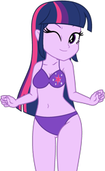 Size: 1079x1753 | Tagged: safe, artist:star-armour95, artist:yaya54320bases, imported from derpibooru, twilight sparkle, human, equestria girls, bare shoulders, beautiful, belly, belly button, bikini, clothes, cute, female, midriff, one eye closed, simple background, sleeveless, smiling, solo, swimsuit, transparent background, vector, wink