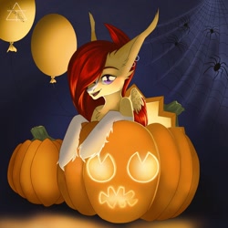 Size: 1024x1024 | Tagged: safe, artist:shinech9, oc, oc only, pony, hair over one eye, halloween, holiday, jack-o-lantern, male, pumpkin, solo, stallion