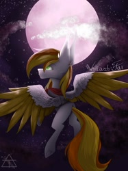 Size: 1535x2048 | Tagged: safe, artist:shinech9, oc, oc only, pony, flying, male, night, rear view, stallion