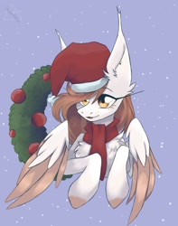 Size: 1610x2048 | Tagged: safe, artist:shinech9, oc, oc only, pony, bust, christmas, female, hat, holiday, mare, santa hat, solo