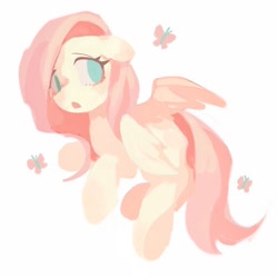 Size: 800x798 | Tagged: safe, artist:brucebrandon, imported from derpibooru, fluttershy, butterfly, pegasus, pony, female, full body, mare, open mouth, simple background, solo, white background