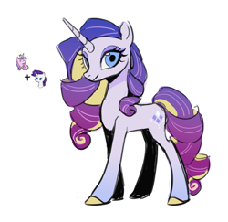 Size: 2034x1978 | Tagged: safe, artist:shiqiuzhu, imported from derpibooru, princess cadance, rarity, pony, unicorn, chibi, female, full body, fusion, fusion:princess cadance, fusion:rarity, horn, looking at you, mare, simple background, smiling, solo, white background