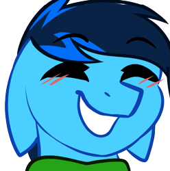 Size: 537x541 | Tagged: safe, artist:mxiiisy, imported from derpibooru, oc, oc only, oc:cobalt chaser, pegasus, pony, blue coat, blue mane, blushing, digital art, emotes, eyes closed, floppy ears, male, pegasus oc, simple background, smiling, solo, transparent background, wings