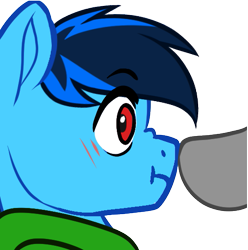 Size: 537x541 | Tagged: safe, artist:mxiiisy, imported from derpibooru, oc, oc only, oc:cobalt chaser, pegasus, pony, blue coat, blue mane, boop, digital art, emotes, male, nose wrinkle, pegasus oc, red eyes, scrunchy face, simple background, solo, transparent background, wings