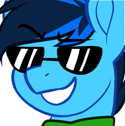 Size: 537x541 | Tagged: safe, artist:mxiiisy, imported from derpibooru, oc, oc only, oc:cobalt chaser, pegasus, pony, blue coat, blue mane, cool, digital art, emotes, male, pegasus oc, simple background, smug, solo, sunglasses, transparent background, wings