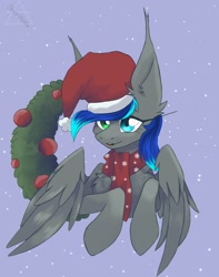 Size: 1610x2048 | Tagged: safe, artist:shinech9, oc, oc only, pony, bust, christmas, female, hat, heterochromia, holiday, mare, santa hat, solo, solo female