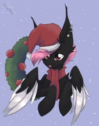 Size: 1610x2048 | Tagged: safe, artist:shinech9, oc, oc only, pony, bust, christmas, hat, holiday, male, santa hat, solo, solo male, stallion