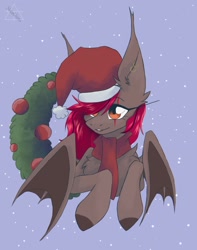 Size: 1610x2048 | Tagged: safe, artist:shinech9, oc, oc only, pony, bust, christmas, female, hat, holiday, mare, santa hat, solo