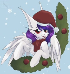 Size: 1943x2048 | Tagged: safe, artist:shinech9, oc, oc only, pony, christmas, clothes, female, hat, holiday, mare, santa hat, scarf, solo, solo female