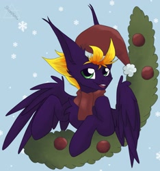 Size: 1919x2048 | Tagged: safe, artist:shinech9, oc, oc only, pony, bust, christmas, clothes, hat, holiday, male, santa hat, scarf, solo, stallion