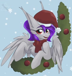 Size: 1942x2048 | Tagged: safe, artist:shinech9, oc, oc only, pony, christmas, clothes, female, hat, holiday, mare, santa hat, scarf, solo