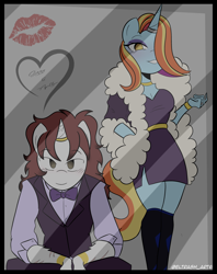 Size: 3026x3814 | Tagged: safe, artist:eltrash_art6, imported from derpibooru, sassy saddles, oc, oc:apollyon, anthro, unicorn, anthro oc, apollyonsaddles, female, horn, male, picture, shipping, straight