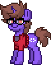 Size: 320x408 | Tagged: safe, imported from derpibooru, oc, oc only, oc:james thinkode, pony, unicorn, pony town, brown mane, code, horn, ponysona, programming, purple body, simple background, transparent background