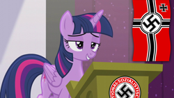 Size: 1280x720 | Tagged: safe, editor:dpr, twilight sparkle, alicorn, altbrony, female, flag, mare, mlpol, nazi, nazi flag, nazi symbol, smug, swastika