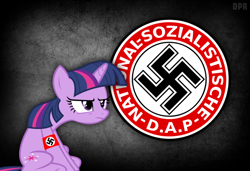 Size: 850x580 | Tagged: safe, editor:dpr, twilight sparkle, altbrony, mlpol, nazi, nazi symbol, nsdap, swastika