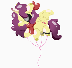 Size: 1372x1291 | Tagged: safe, imported from derpibooru, oc, oc only, oc:erhai ripple, bat pony, hybrid, pony, balloon, simple background, solo, white background