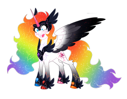 Size: 4038x3156 | Tagged: safe, artist:crazysketch101, imported from derpibooru, oc, oc only, oc:rainbow madness, alicorn, pony, element of generosity, element of honesty, element of kindness, element of laughter, element of loyalty, element of magic, elements of harmony, multicolored hair, rainbow hair, simple background, solo, transparent background