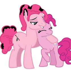 Size: 1015x1000 | Tagged: safe, imported from derpibooru, pinkie pie, oc, earth pony, pony, eyes closed, hug, lidded eyes, male, my little pony, original character do not steal, simple background, stallion, standing, trace, white background