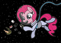 Size: 2048x1448 | Tagged: safe, artist:ewoudcponies, imported from derpibooru, pinkie pie, earth pony, pony, chopsticks, dexterous hooves, female, food, hoof hold, mare, open mouth, solo, soup, space, space helmet, spacesuit, sushi