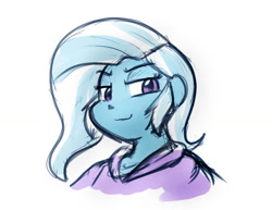 Size: 1351x1045 | Tagged: safe, artist:zutcha, imported from derpibooru, trixie, human, equestria girls, bust, female, lidded eyes, looking at you, simple background, sketch, smiling, smiling at you, smug, smug smile, solo, white background