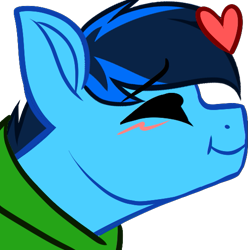 Size: 537x541 | Tagged: safe, artist:mxiiisy, imported from derpibooru, oc, oc only, oc:cobalt chaser, pegasus, pony, blue coat, blue mane, blush lines, blushing, clothes, digital art, emotes, eyes closed, heart, hoodie, jacket, kissing, male, pegasus oc, simple background, solo, sweater, transparent background, wings