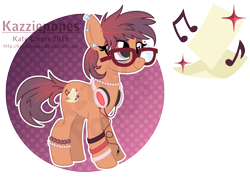 Size: 4600x3300 | Tagged: safe, artist:kazziepones, imported from derpibooru, oc, oc only, oc:printed playlist, earth pony, pony, female, glasses, headphones, mare, solo