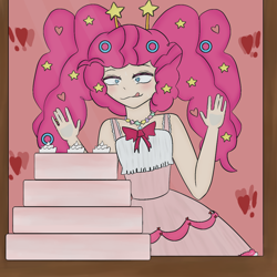 Size: 1280x1280 | Tagged: safe, artist:emma63194nr, imported from derpibooru, pinkie pie, human, equestria girls, cake, food, solo