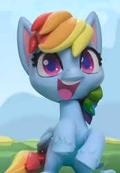 Size: 2708x3880 | Tagged: safe, imported from derpibooru, screencap, rainbow dash, pegasus, pony, magician pinkie pie (short), my little pony: pony life, my little pony: stop motion short, cropped, cute, outdoors, smiling, solo