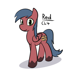 Size: 950x950 | Tagged: safe, artist:ossilia flawol, derpibooru exclusive, imported from derpibooru, oc, oc only, oc:red (someponys disillusion), pegasus, fanfic:someponys disillusion, blue mane, coat markings, fanfic art, green eyes, pegasus oc, red coat, reference sheet, simple background, solo, white background, wings